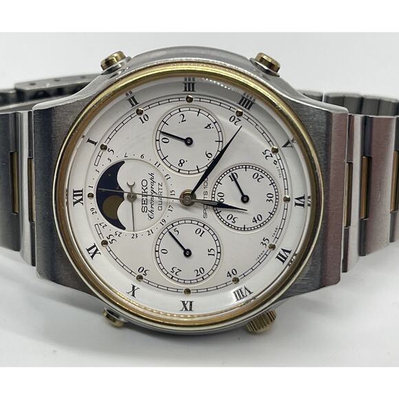 Vtg Seiko 7A48-7009 Watch Sports 100 Moonphase Original Bracelet Chronograph - Picture 4 of 12